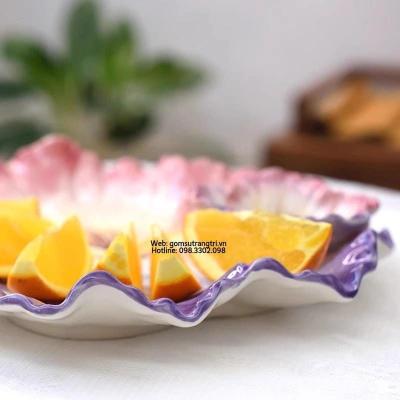 ĐĨA SỨ ĐỰNG HOA QUẢ 2 NGĂN HỌA TIẾT HOA